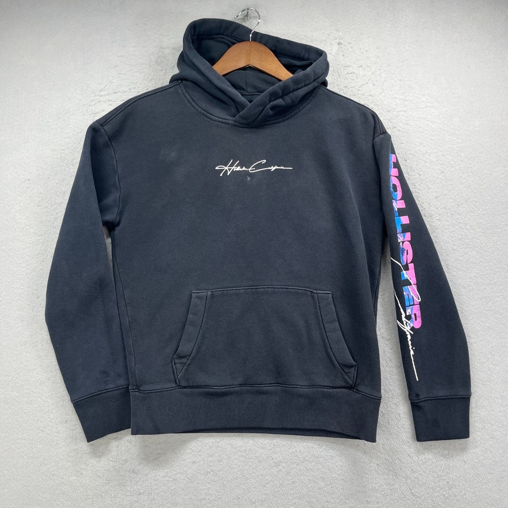 Hollister Graphic Hoodie Mens XS Black Mountain Sunset Pullover Surf Skate Retro